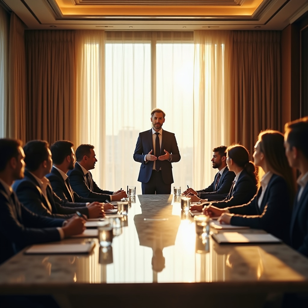 Sesión de formación in-company con equipo directivo en sala de reuniones corporativa